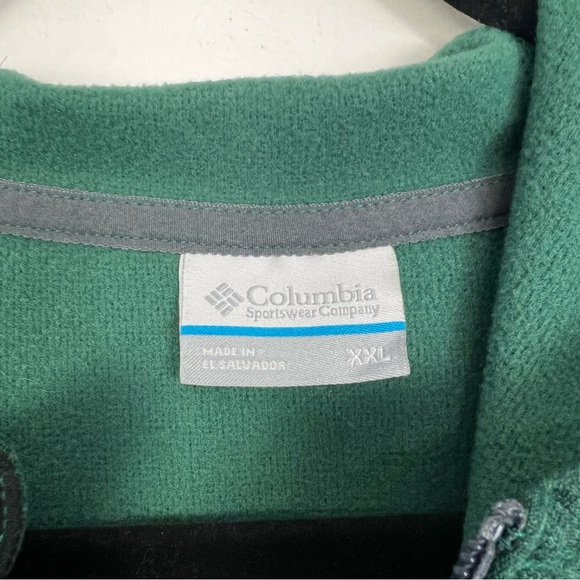 Columbia Zip Up Jacket Hooded Sweatshirt Fleece Lined Dark Green Men's XXL - Picture 2 of 3